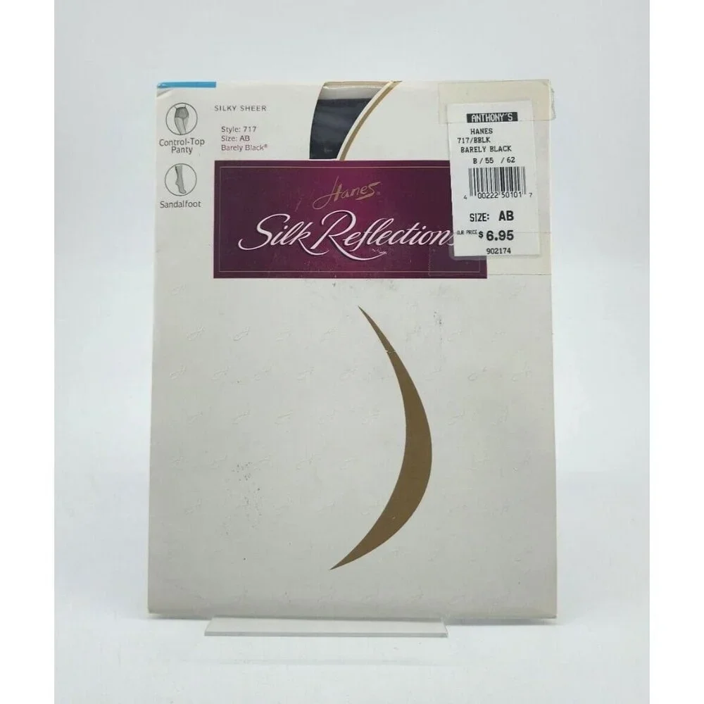 Hanes Silk Reflections Silky Sheer Control Top Sandalfoot Pantyhose 717 Black AB